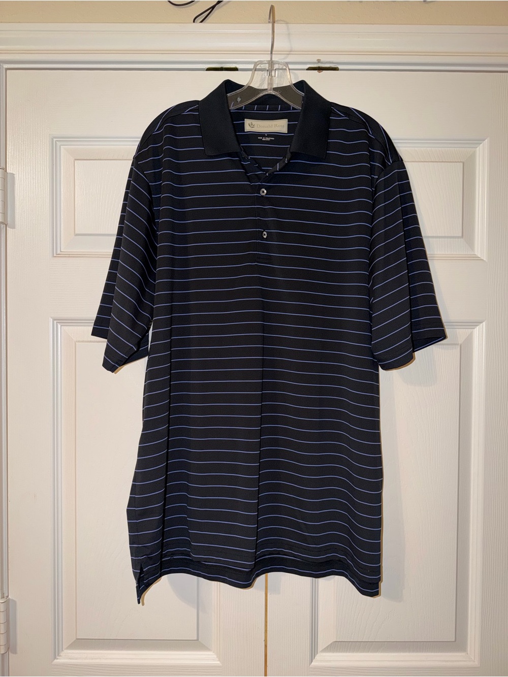 Donald Ross Navy Polo with Thin Blue Stripes